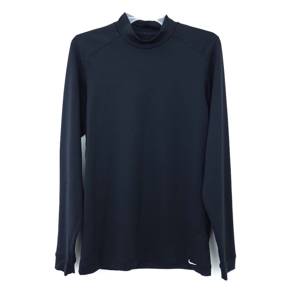 Nike Fit Dry Golf Small Men Black Long Sleeve Athletic Atleisure Mockneck Swoosh